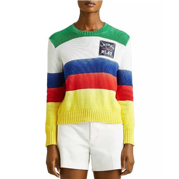 New Womens LRL Lauren Ralph Lauren Linen Knit Striped Sweater MSRP $125 - Picture 1 of 3